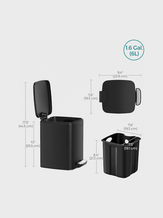 Songmics Metallic Bathroom Bin Soft Close 6L Black
