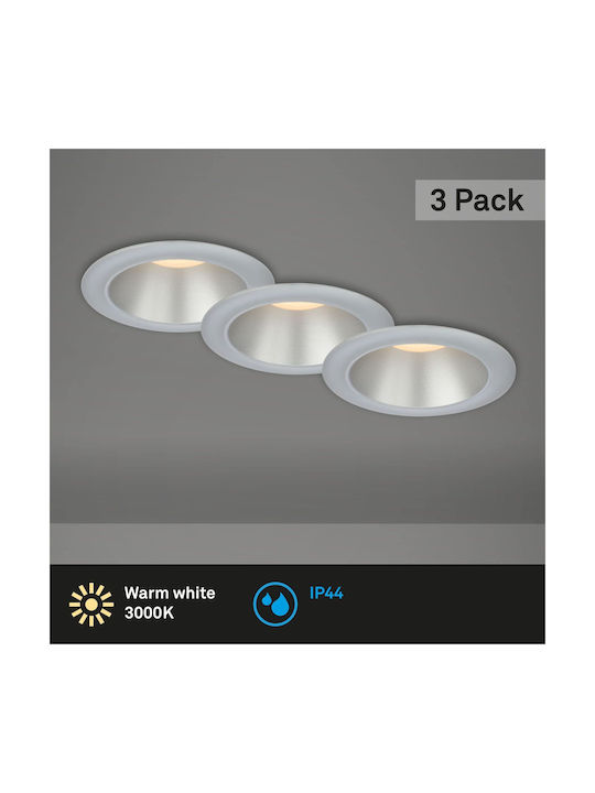 Briloner Leuchten Set De 3 Spoturi De Tavan Încastrate Pentru Baie Cu LED Încorporat Lămpi Încastrate IP44 Protecție La Stropire Lumină Alb Cald Spoturi De Baie Încastrate Crom Mat Argintiu 95x54 Mm 7041-034
