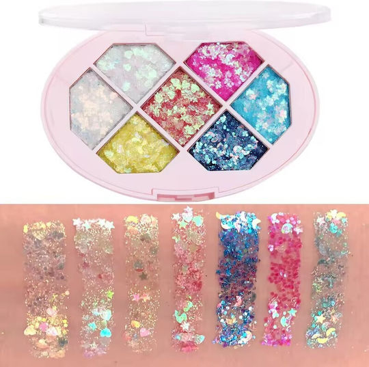 Glitter Palette Alista Home Variant 1 7 Shades Body Hair 50 G Waterproof 9.8 X 6.8 Cm Multicolor