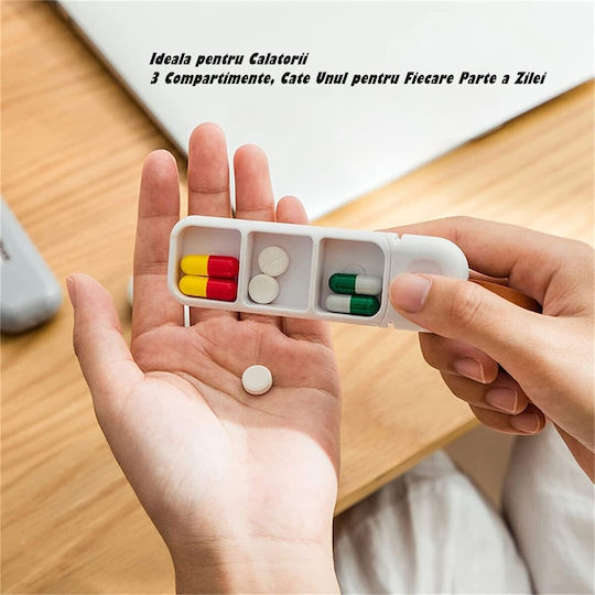 Cutie Pentru Depozitarea Medicamentelor Alista Home Portabilă 3 Compartimente Tip Breloc Plastic Glisantă Albă 10.7x3.6x1.6 Cm