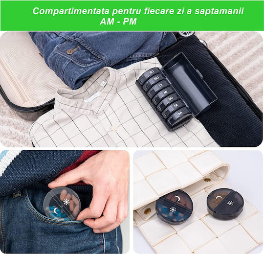 Cutie Depozitare Medicamente Alista Home 7 Zile 14 Compartimente Cutie Suport Containere Detasabile Portabilă Neagră 17.5x11x9.5 Cm