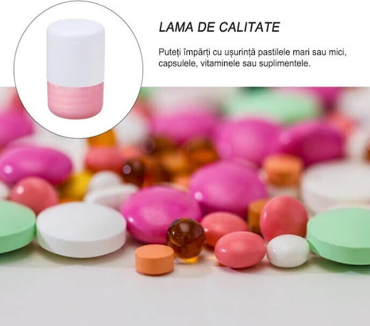 Cutie Multifuncțională de Pastile Alista Home 4 În 1 Pahar de Apă Tăiere Zdrobire Depozitare Compactă ABS Lamă din Oțel Inoxidabil Alb Roz 8.7x6.2x4.1 Cm
