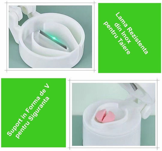 Cutie Multifuncțională Pentru Pastile Alista Home 4 În 1 Pahar Pentru Apă Tăiere Zdrobire Depozitare Compactă ABS Lamă Din Oțel Inoxidabil Albă 8.7x6.2x4.1 Cm