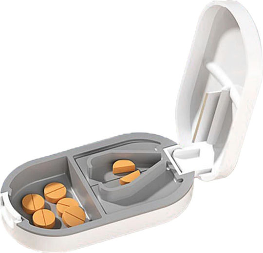 Organizator Medicamente Alista Home Dispozitiv Tăiere Zdrobire Pastile Ideal Pentru Călătorii Portabil Perie Curățare Compartiment Depozitare 8.5x4.5x2.5 Cm Alb