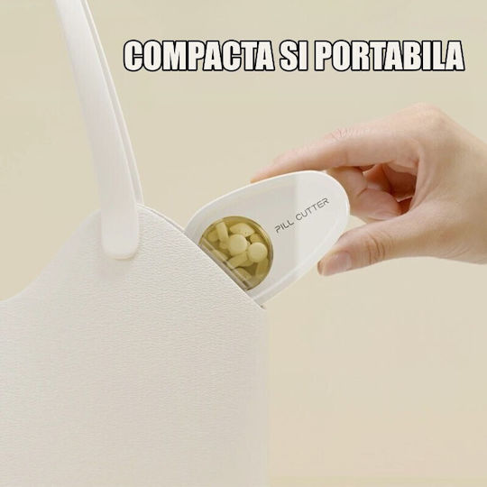 Cutie Pentru Tăiat Pastile Organizator Medicamente Alista Home Albă 8x5x2.65 Cm Compactă Portabilă Ideală Pentru Călătorii