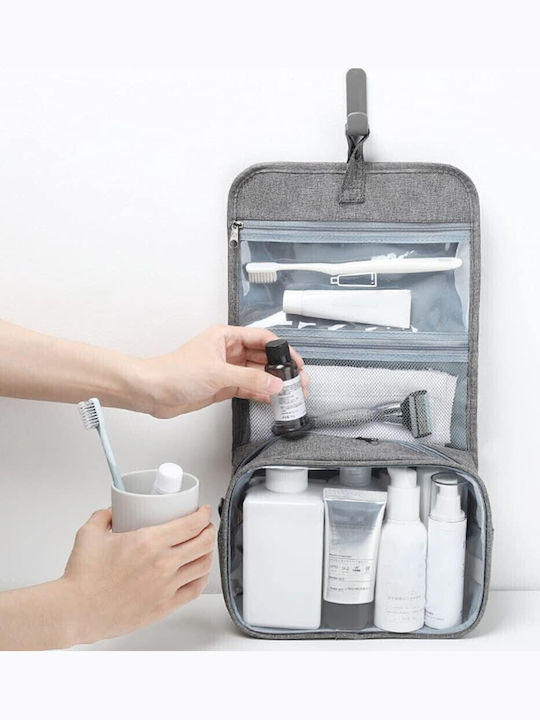 Travel Cosmetic Bag Alista Home Canvas Material Waterproof 3 Compartments Hanger Gray 47 X 28 X 20 Cm