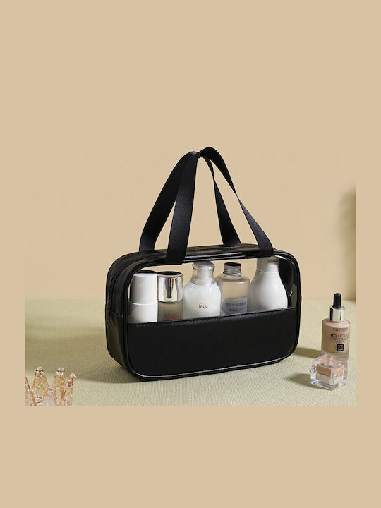 Geantă Cosmetică Neseser Pentru Călătorie Organizare Material Textil Pvc Impermeabil Portabil 26 X 15 X 10 Cm Negru