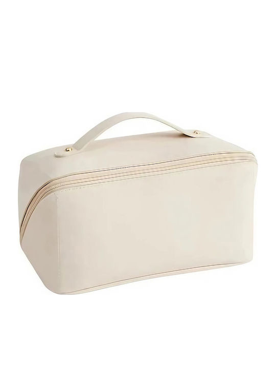 Geantă De Călătorie Pentru Cosmetice Portabilă Impermeabilă Din Piele Eco Cu Compartimente Multiple Și Fermoar 23 X 11.5 X 10.5 Cm Crem