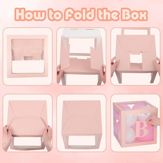 Set 4 Cutii Pentru Baloane Alista Home Baby Script Design Temă Dragoste Cuburi Decorative Din Plastic Accesorii Pentru Petreceri 30 X 30 Cm Contur Roz Transparent