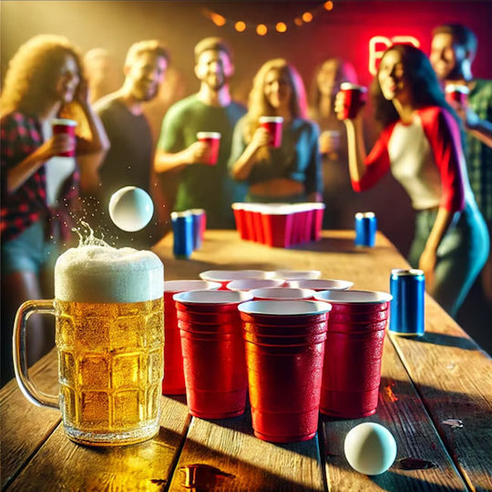 Joc De Băutură Beer Pong Set Alista Home 12 Bile De Tenis 12 Pahare Reutilizabile Joc Interactiv Pentru Adulți Albastru Roșu
