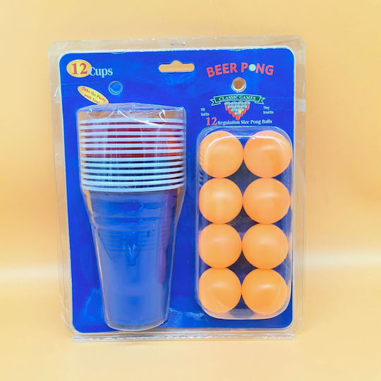 Joc De Băutură Beer Pong Set Alista Home 12 Bile De Tenis 12 Pahare Reutilizabile Joc Interactiv Pentru Adulți Albastru Roșu