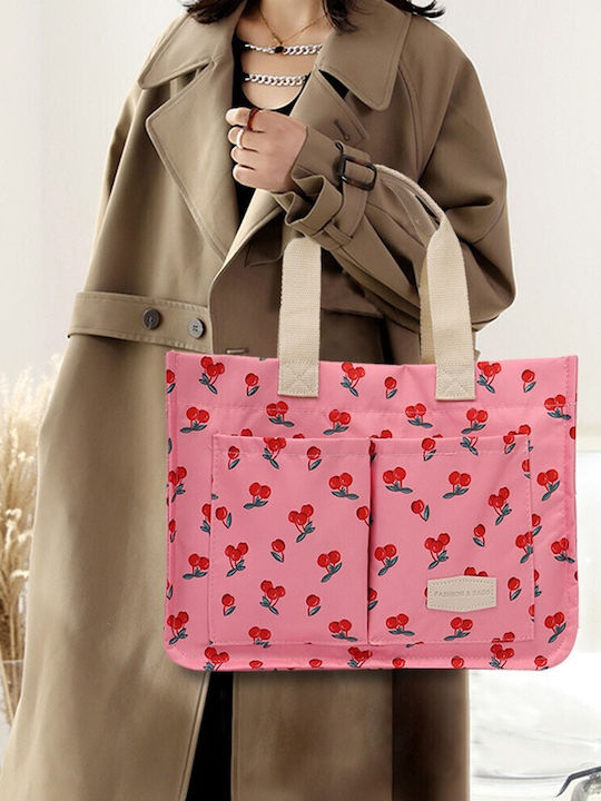 Hand Shoulder Bag Multifunctional Alista Home Snap Closure Cherry Print Textile Material 33.5 X 25 X 14.5 Cm Pink