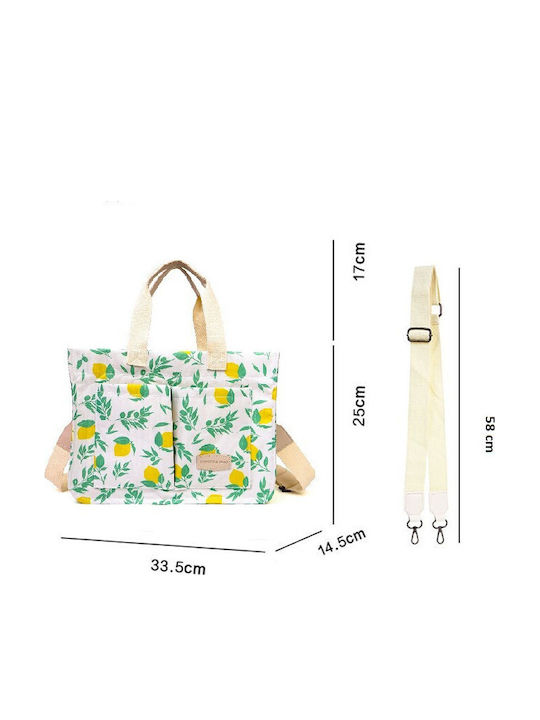Geantă De Umăr Multifuncțională Alista Home Închidere Cu Capse Imprimeu Lămâie Material Textil 33,5 X 25 X 14,5 Cm Alb Galben