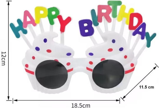 Ochelari Rotunzi La Mulți Ani Tematică Petrecere Protecție Solară Plastic 18.5x11.5 Cm Albi