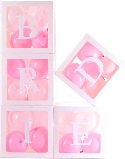 Set 5 Cutii Pentru Baloane Alista Home Mireasă Design Script Tematică Nuntă Cuburi Decorative Din Plastic Accesorii Pentru Petreceri Diverse 30 X 30 Cm Transparent Contur Alb