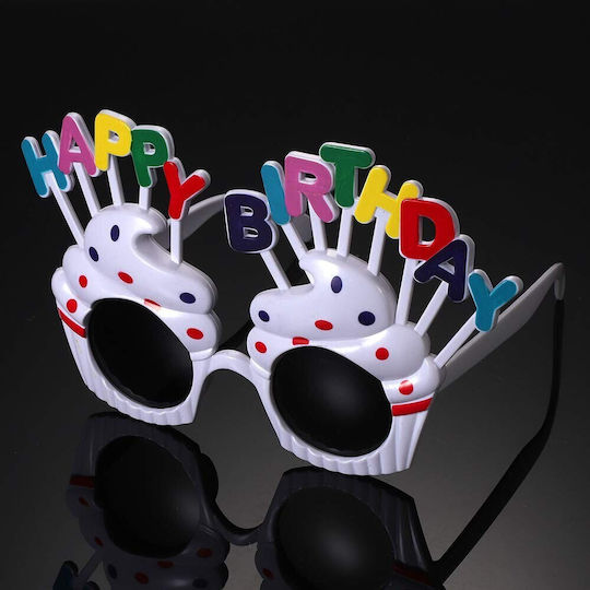 Ochelari La Mulți Ani Tematică Petrecere Protecție Solară Design Cupcake Plastic Alb 18.5x11.5 Cm