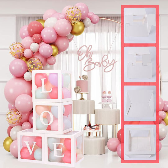 Set 4 Cutii Pentru Baloane Alista Home Design Script Dragoste Tematică Dragoste Cuburi Decorative Din Plastic Accesorii Pentru Petreceri 30 X 30 Cm Contur Alb Transparent