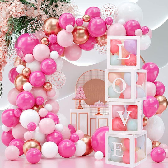 Set 4 Cutii Pentru Baloane Alista Home Design Script Dragoste Tematică Dragoste Cuburi Decorative Din Plastic Accesorii Pentru Petreceri 30 X 30 Cm Contur Alb Transparent