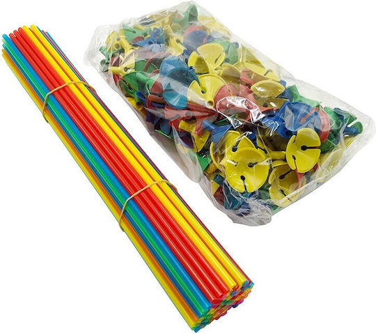 Set 100 Bețe Pentru Baloane Rozete Suporturi Din Plastic Ușor De Instalare Reutilizabile Pentru Aniversare Nuntă Zi De Naștere Decorare 40 Cm Multicolor
