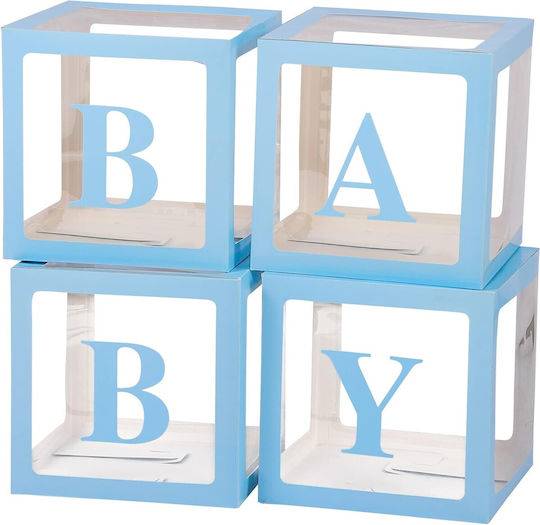 Set 4 Cutii Pentru Baloane Alista Home Baby Script Design Temă Dragoste Cuburi Decorative Din Plastic Accesorii Pentru Petreceri 30 X 30 Cm Contur Albastru Transparent