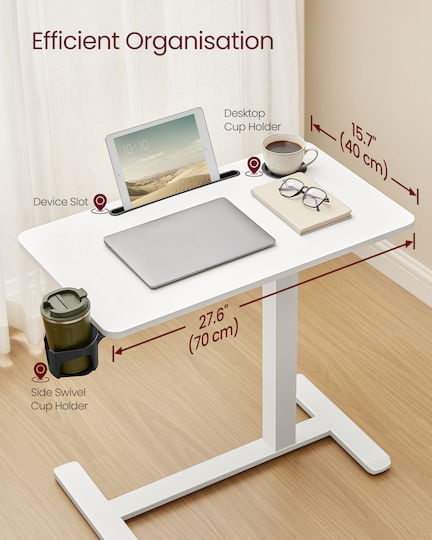 Wooden Computer Desk White with Metal Legs & Adjustable Height 70x40x65cm