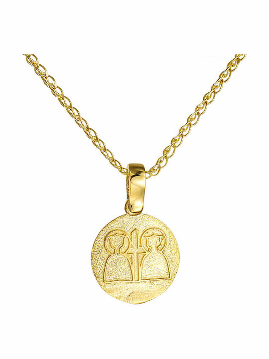 Pendant Kids Charm Double Sided with Chain Constantine Coin from 14K Gold 52UK7634-P
