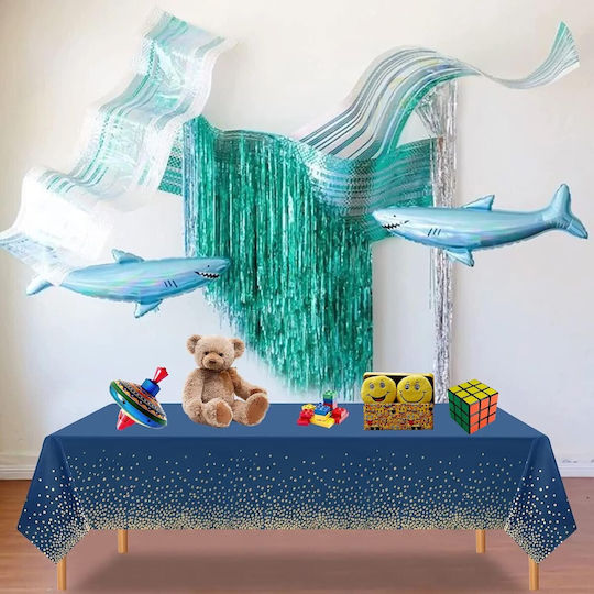 Husă De Masă Alista Home Din Peva Auriu Cu Buline Imprimat 137 X 274 Cm Rezistentă La Apă Și Pete Curățare Rapidă Albastru Închis