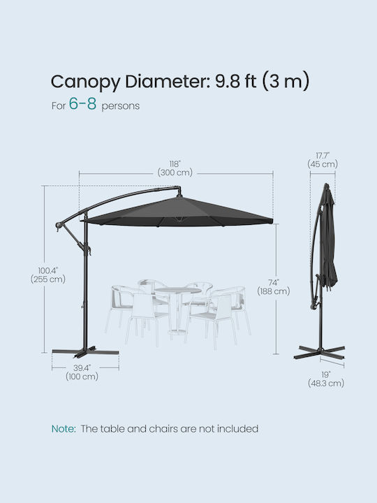Umbrelă Suspendată Rotundă Metalică Gri Φ3xÎ2,45m