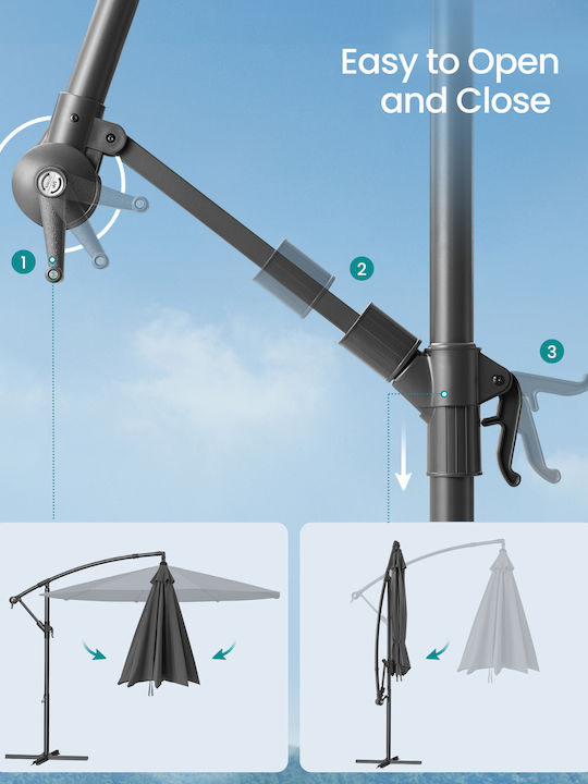 Umbrelă Suspendată Rotundă Metalică Gri Φ3xÎ2,45m
