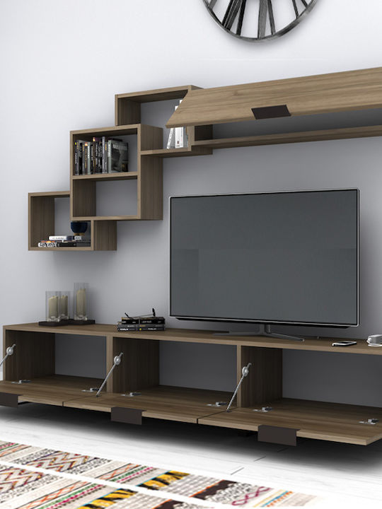 Living Room TV Unit Heydar Walnut L210xW35xH40cm