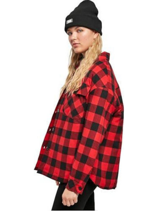 Femeie Carou Roșu Overshirt Oversized