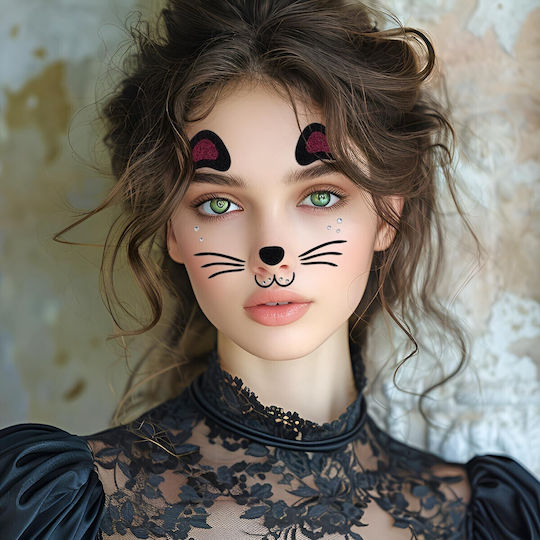 Autocolant Temporar Pentru Față Alista Home Machiaj Artă Pe Față Halloween Teatru Model Pisică Mov