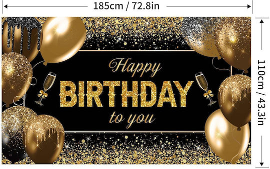 Banner Foto De Fundal Alista Home Pânză 185 X 110 Cm Sfoară 6 M Atașament În 4 Colțuri La Mulți Ani Pentru Tine Negru Aurie