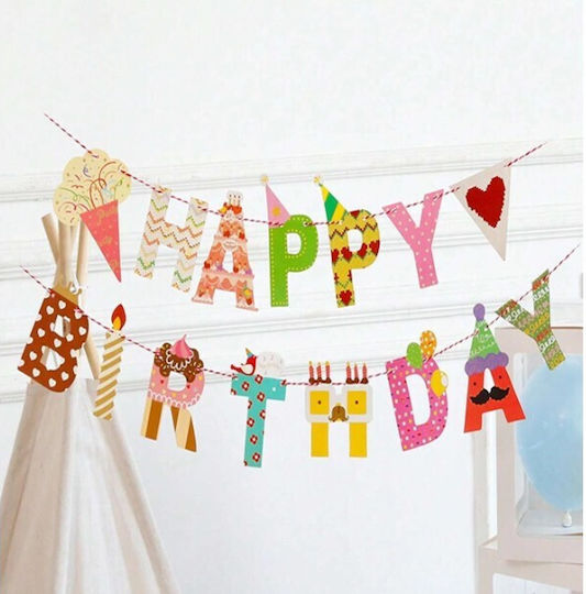 Pancartă Happy Birthday 100x200 Cm Alista Home Include Rulou De Ață Tema Bomboane Multicoloră