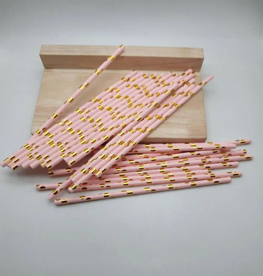 Set 10 Strohhalme Alista Home Papier 19,5 cm Rosa Gold Polka Dot Muster