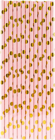 Set 10 Strohhalme Alista Home Papier 19,5 cm Rosa Gold Polka Dot Muster