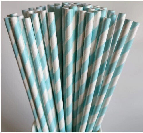 Set 25 Straws Alista Home Paper 20 Cm Striped Pattern White Blue