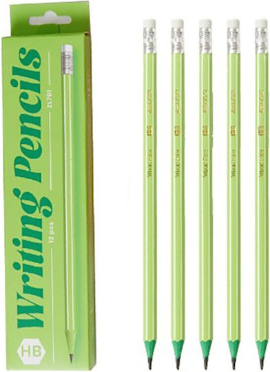 Set 12 Black Pencils Alista Home Hb School Eraser Green Model 19 Cm