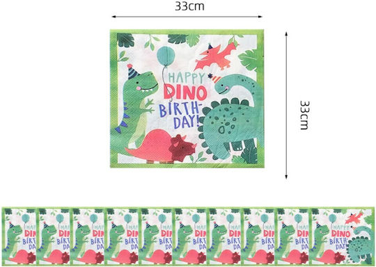 Set 20 Servetele Pentru Petreceri De Cină La Mulți Ani Alista Home Design Dinozaur Tematică De Ziua De Naștere 33x33 Cm Verzi