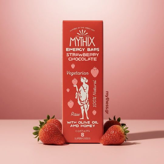Mythix Χειροποίητη Μπάρα Ενέργειας Σοκολάτα Φράουλα – Χωρίς Προσθήκη Ζάχαρης 50g