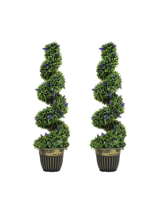 Homcom Set of 2 Artificial Plants Spiral Design Cement Base Green