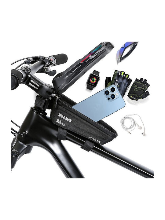 Suport Telefon pentru Bicicletă Alista Home Capacitate 1l Spațiu de Depozitare 20.5x11.1x10.5 Cm Protecție Impermeabilă Ecran Tactil Fixare în 3 Puncte Protecție Lumină Orificiu pentru Căști Negru