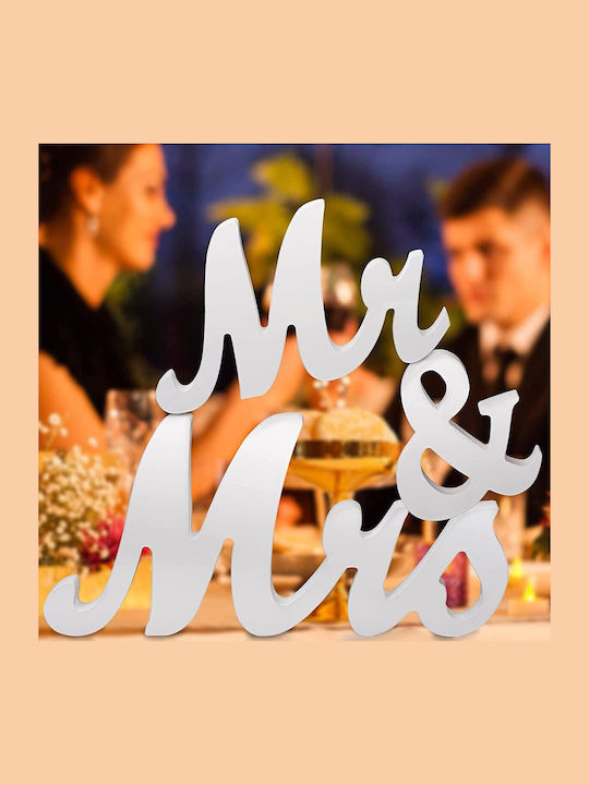 Декорация За Маса Alista Home Mrandmrs Модел Сватбена Тема 10x20 См Бяла