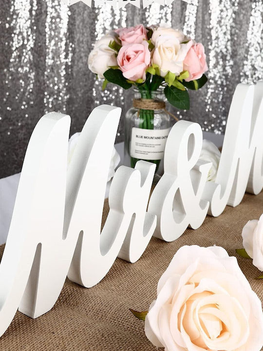 Декорация За Маса Alista Home Mrandmrs Модел Сватбена Тема 10x20 См Бяла