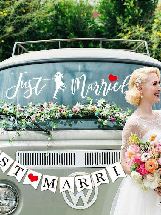 Sticker Decal Alista Home Temă Nuntă Design Iubitori Text Just Married 50x11.5 Cm Alb