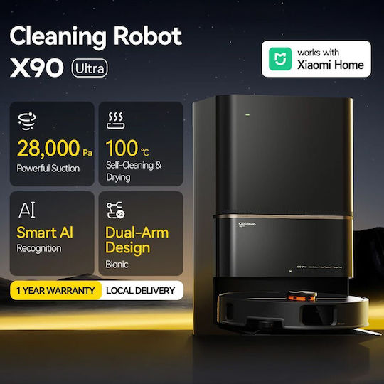 Deerma X90 Ultra Robot Vacuum Cleaner with Laser Mapping and 28000Pa Suction Power Black