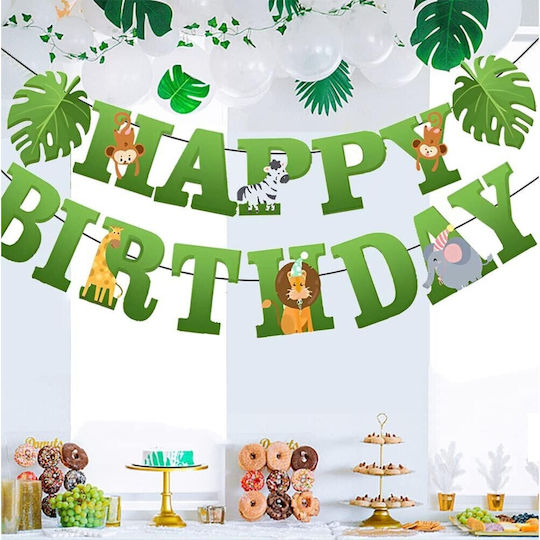 Banner La Mulți Ani 100x200 Cm Alista Home Inclus Rola De Ață Temă Junglă Verde