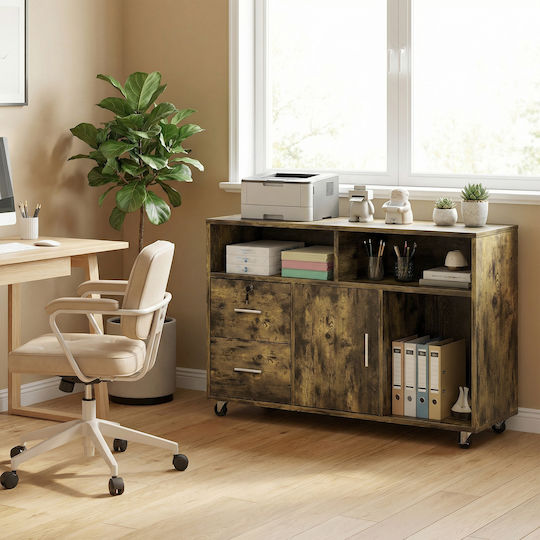 Cabinet De Birou Din Lemn Cu Roți Și Sertare Maro 100x35x65cm