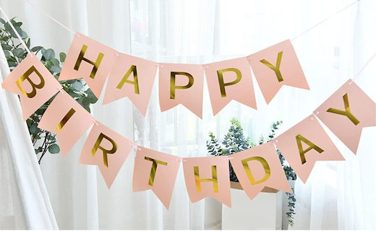 Banner Happy Birthday 100x200 Cm Alista Home Steag Dimensiune 11.5x16.5 Cm Inclus Rola De Ață Roz