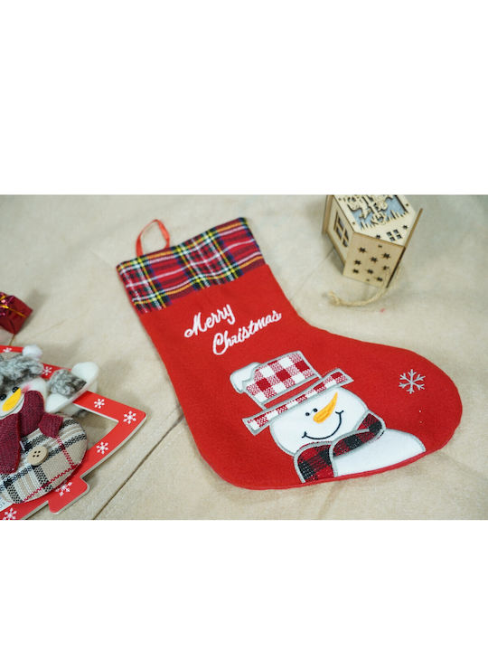 Ciorap Decorativ De Crăciun Cu Om De Zăpadă M30xL15cm Roșu